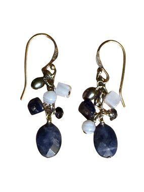 SILPADA Blue Sodalite Iolite Pearls Chalcedony Sterling Silver Earrings W1471